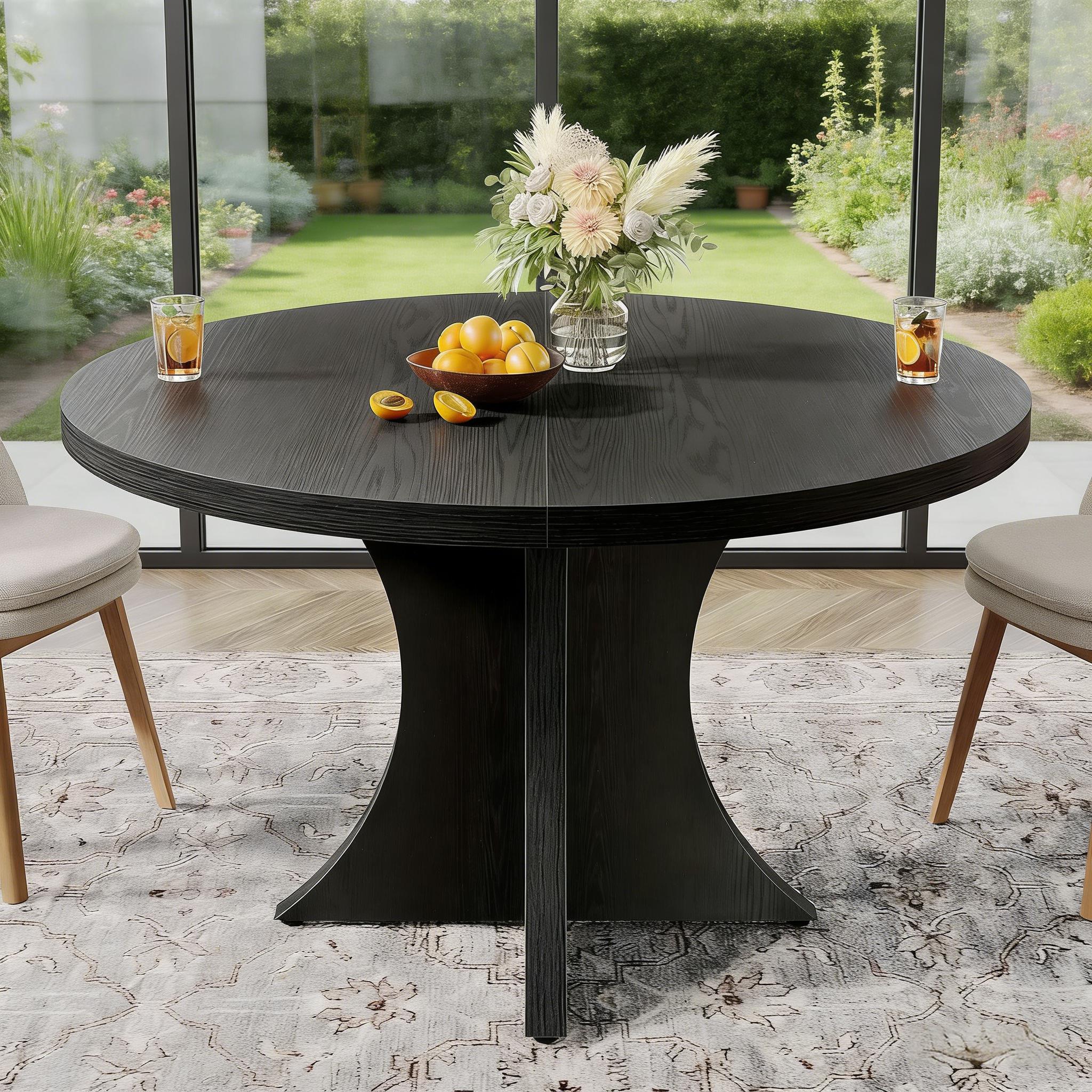 Wood Dining Table, 47.24 Inches Round Kitchen Table For 4-6_voghion.com
